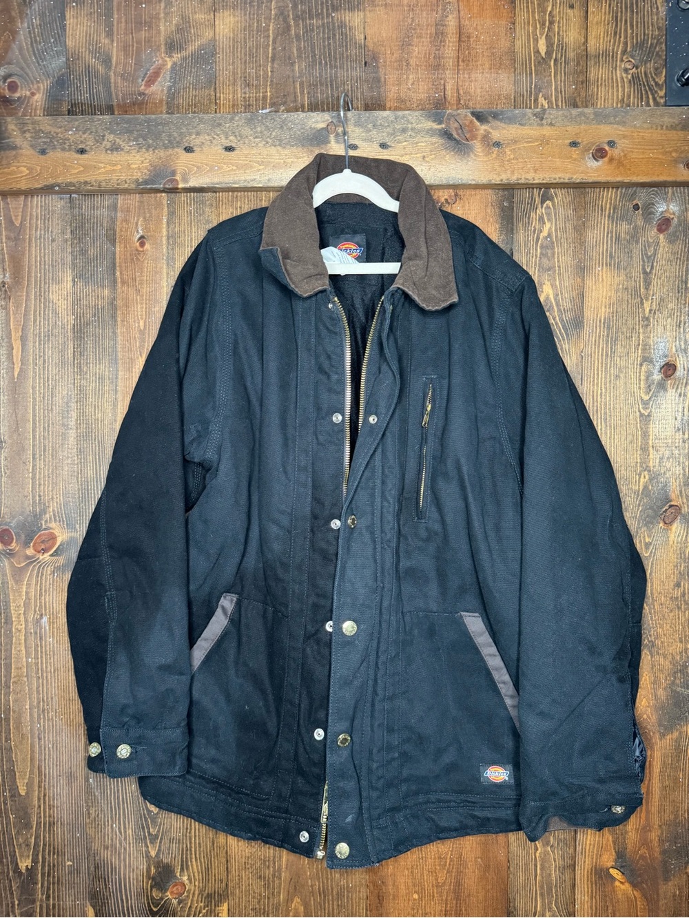 Dickies Black Work Jacket with Brown Corduroy Collar